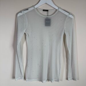 NWT Allchic Women’s Off White Sparkly Stretch Fitted Long Sleeves Top Blouse S